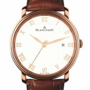 Blancpain Villeret White Dial 18Kt Rose Gold Brown Leather Mens Watch 6651-3642-55B