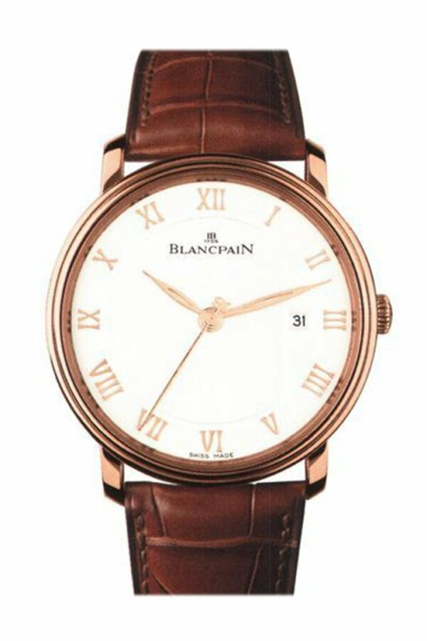 Blancpain Villeret White Dial 18Kt Rose Gold Brown Leather Mens Watch 6651-3642-55B