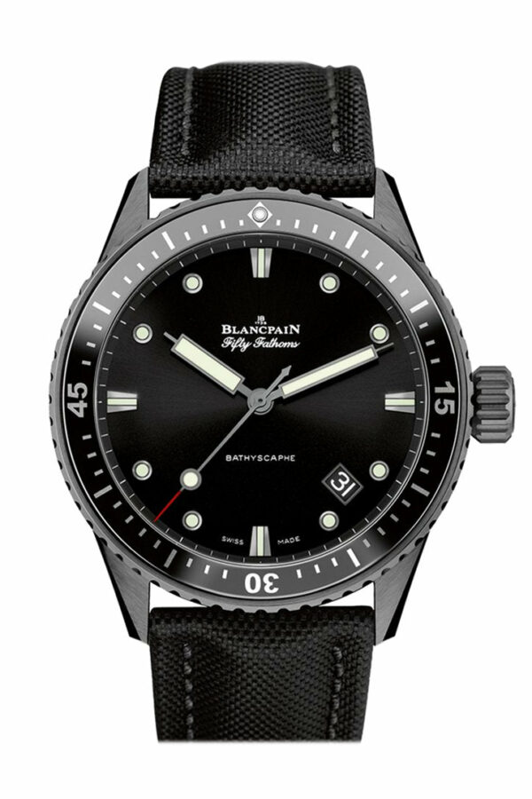 Blancpain Fifty Fathoms Bathyscaphe Automatic Black Dial Fabric Mens Watch 5000-0130-B52A