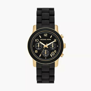 MK7385 - Michael Kors Runway Chronograph Gold-Tone Stainless Steel and Black Silicone Watch - Shop Authentic watch(s) from Maybrands - for as low as ₦366000!