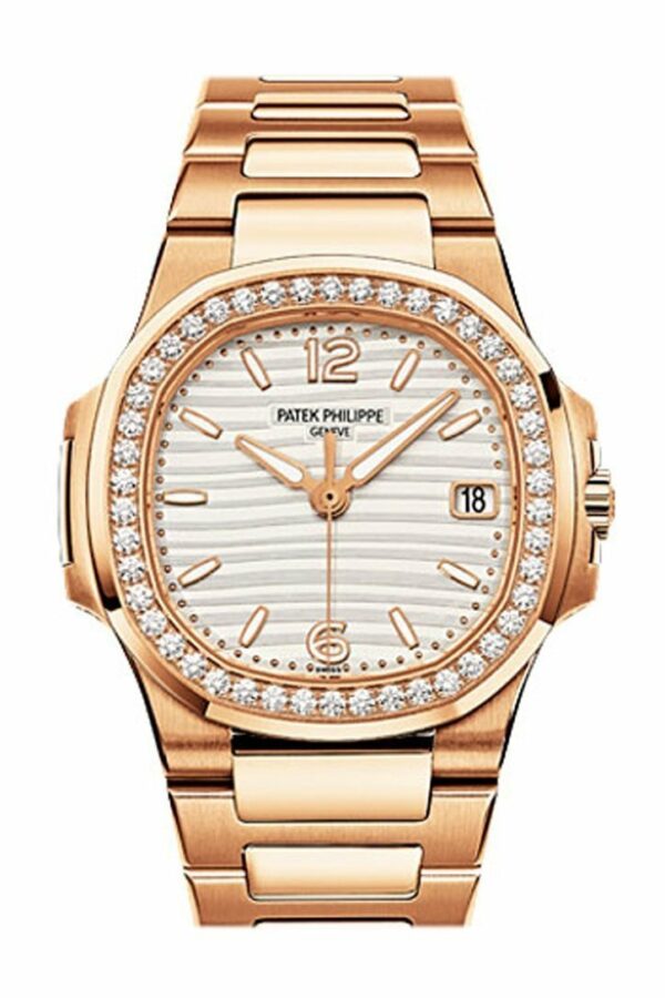 Patek Philippe Nautilus 18Kt Rose Gold White Dial 32Mm Diamond Ladies Watch 7010-1R-011