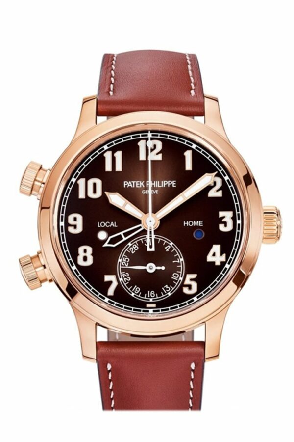 Patek Philippe Calatrava Pilot Travel Time Brown Sunburst Dial Automatic Ladies Watch 7234R-001