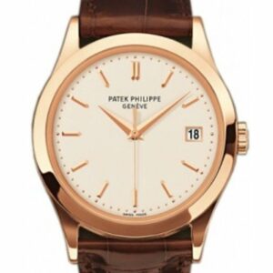 Patek Philippe Calatrava Opaline Dial 18Kt Rose Gold Brown Leather Mens Watch 5296R-010