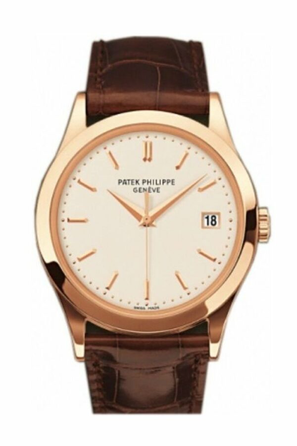 Patek Philippe Calatrava Opaline Dial 18Kt Rose Gold Brown Leather Mens Watch 5296R-010