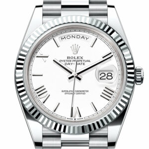 Rolex Day-Date 40 White Dial Fluted Bezel Platinum President Men's Watch 228236