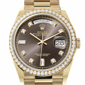 Rolex Day-Date 36 Dark Grey Dial Gold Diamond Bezel Watch 128348RBR-0005 128348RBR