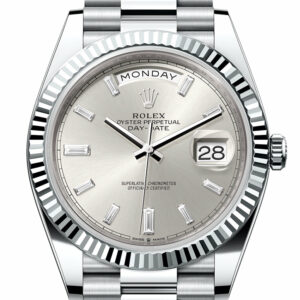 Rolex Day-Date 40 Silver Diamonds Dial Fluted Bezel Platinum President Men's Watch 228236