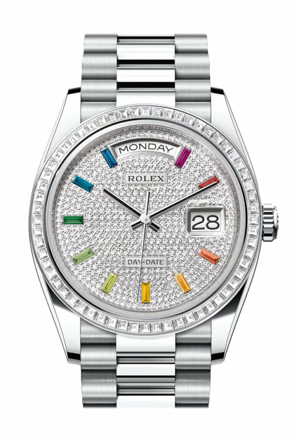 Rolex Day-Date 36 Diamond Paved Dial Diamond Bezel Platinum President Watch 128396TBR