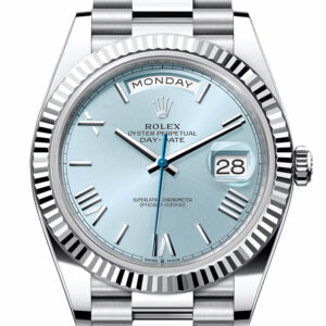 Rolex Day-Date 40 Ice-Blue Roman Dial Dial Fluted Bezel Platinum President Men's Watch 228236