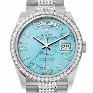 Rolex Day-Date 36 Turquoise Diamond Dial Diamond Bezel White Gold Diamond President Watch 128349RBR