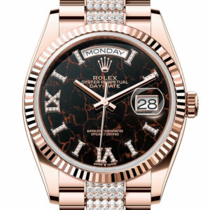 Rolex Day-Date 36 Eisenkiesel Dial Fluted Bezel 18K Everose gold Diamond President Watch 128235