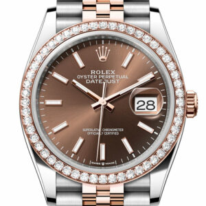 Rolex Datejust 36 Chocolate Dial Diamond Bezel Rose Gold Two Tone Jubilee Watch 126281RBR 126281 NP