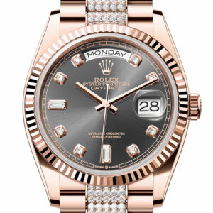 Rolex Day-Date 36 Slate Diamond Dial Fluted Bezel 18K Everose gold Diamond  President Watch 128235