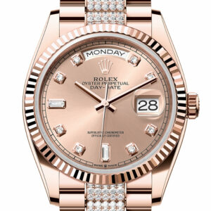 Rolex Day-Date 36 Rosé Colour Diamond Dial Fluted Bezel 18K Everose gold Diamond  President Watch 128235