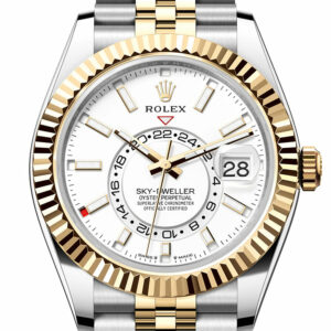 Rolex Sky Dweller 42 White Dial Yellow Gold Stainless Steel Jubilee Mens Watch 336933