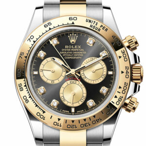 Rolex Daytona 40 Black and Golden Diamond Dial Yellow Gold Stainless Steel Mens Watch 126503