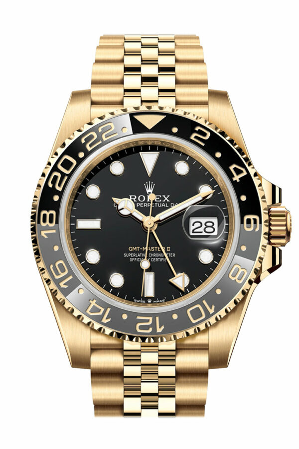 ROLEX GMT-Master II Black Dial Yellow Gold Men's Watch 126718GRNR