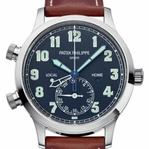 Patek Philippe Calatrava Pilot Travel Time Blue Dial Mens Watch 5524G-001