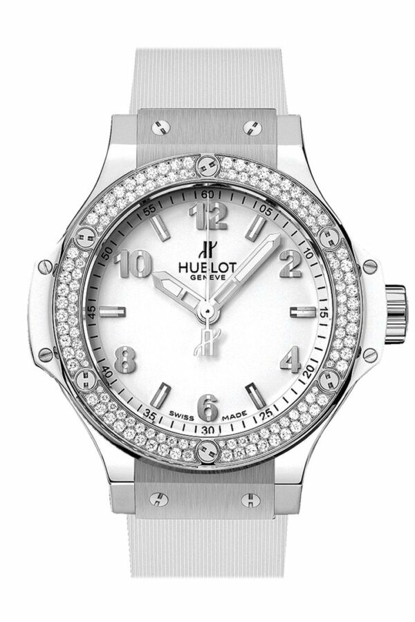 Hublot Big Bang White Dial Diamond Bezel Rubber Unisex 38Mm Watch 361.se.2010.rw.1104