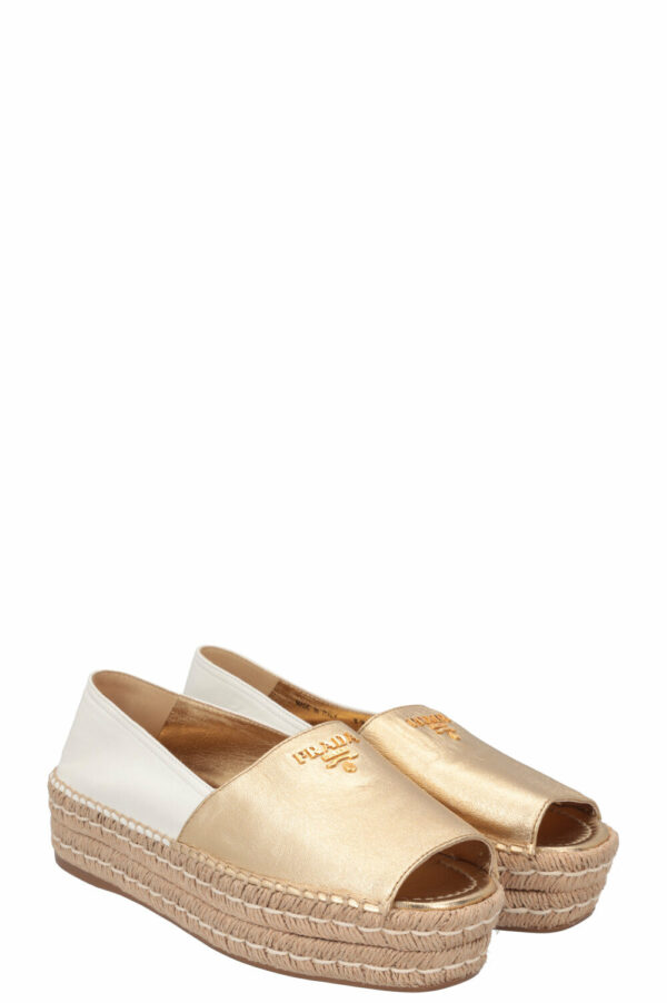 PRADA Peep toe Espadrilles Gold White