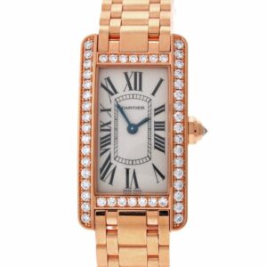 Cartier Tank Americaine Small 18K Pink Gold Case Set With Diamonds Silver Dial Ladies Watches