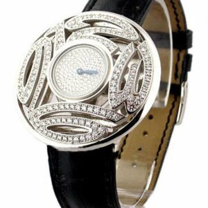 Chopard Ladys Round Boutique Diamond Dial Black Leather Strap Ladies Quartz Watch 137129-20