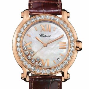 Chopard Happy Sport Quartz Rose Gold Diamond Bezel Mother Of Pearl Dial 277473/5002 Watch