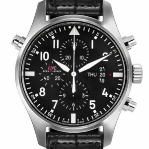 Iwc Double Chronograph Pilot Black Dial Leather 46Mm Mens Watch Iw377801