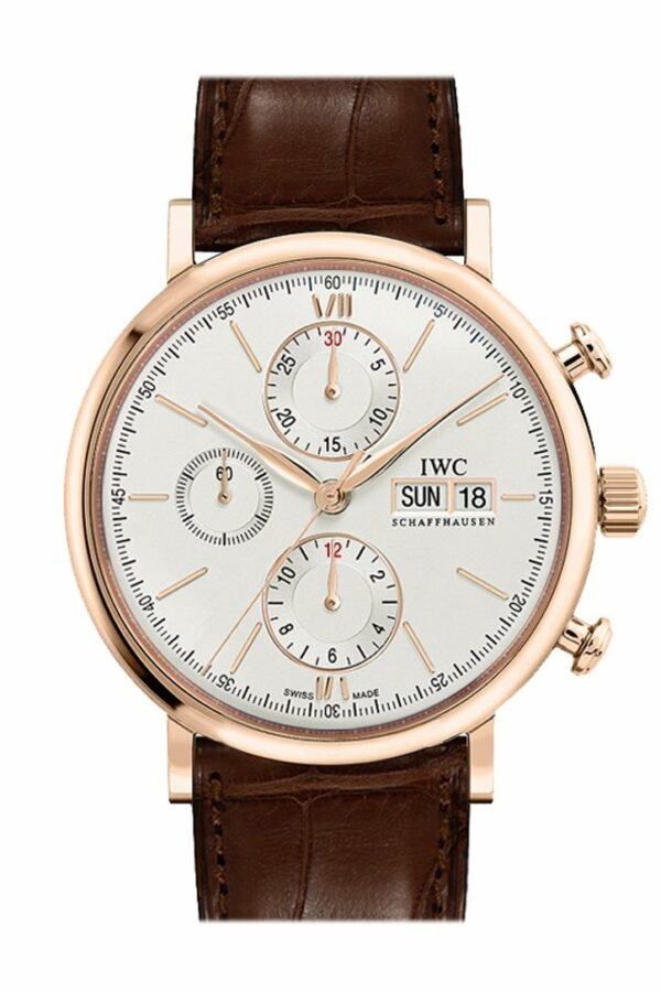 Iwc Portofino Chronograph Silver Dial Brown Alligator Leather Mens Watch Iw391020