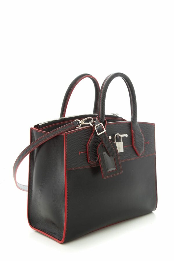 LV Black City Steamer Smooth Calfskin & Epi Leather Handbag - Image 2