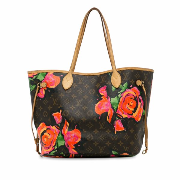 Brown LV Monogram Roses Neverfull MM Tote Bag