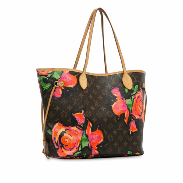 Brown LV Monogram Roses Neverfull MM Tote Bag - Image 2