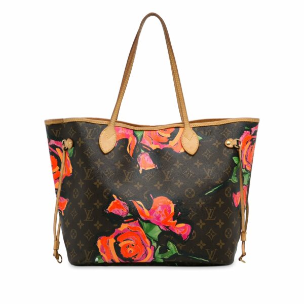 Brown LV Monogram Roses Neverfull MM Tote Bag - Image 4