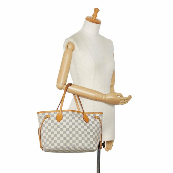 White LV Damier Azur Neverfull PM Tote Bag - Image 9