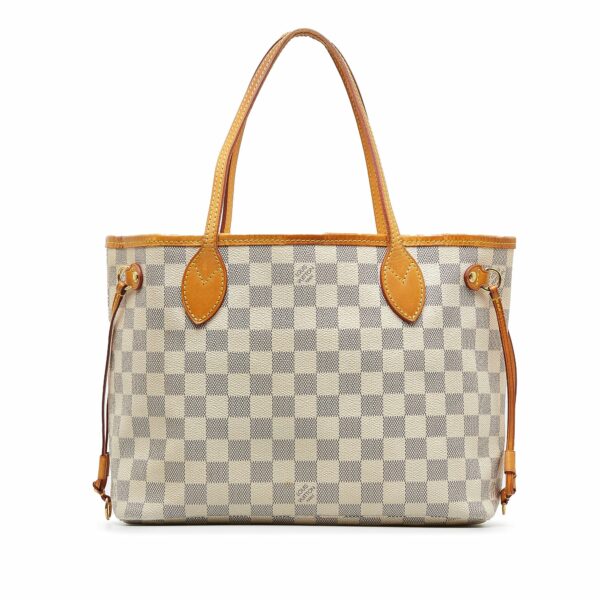 White LV Damier Azur Neverfull PM Tote Bag - Image 2