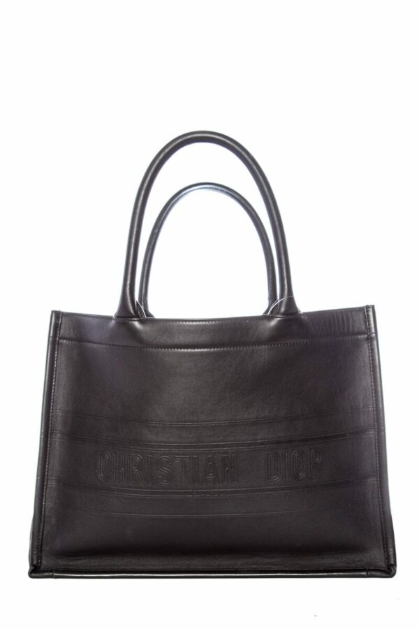 Christian Dior Black Leather Embossed Logo Tote - Image 8