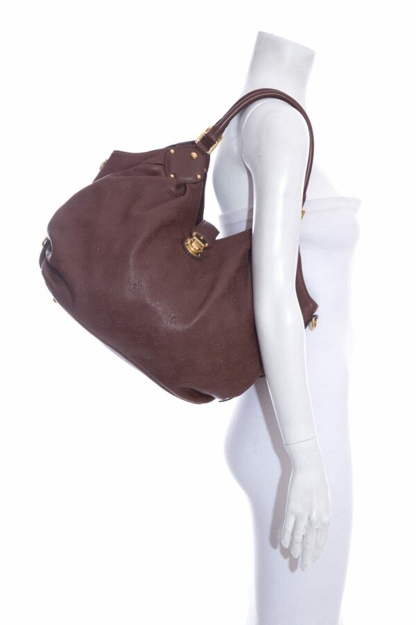 LV Brown Leather Monogram Mahina Hobo Handbag