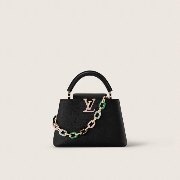 LV Taurillon Enamel Chain Capucines Mini Black Multicolor