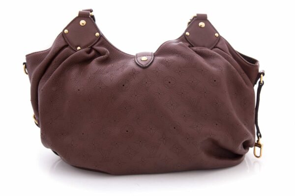 LV Brown Leather Monogram Mahina Hobo Handbag - Image 4