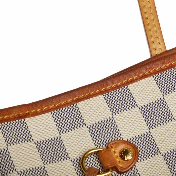 White LV Damier Azur Neverfull MM Tote Bag - Image 9