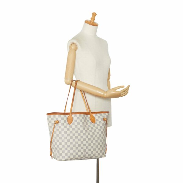 White LV Damier Azur Neverfull MM Tote Bag - Image 11