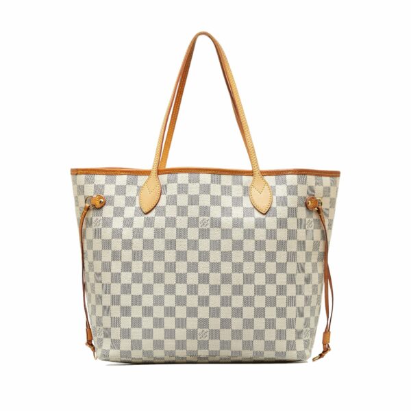 White LV Damier Azur Neverfull MM Tote Bag - Image 2