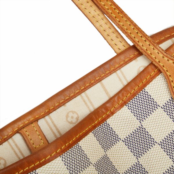 White LV Damier Azur Neverfull MM Tote Bag - Image 8