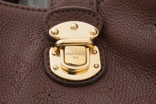 LV Brown Leather Monogram Mahina Hobo Handbag - Image 6