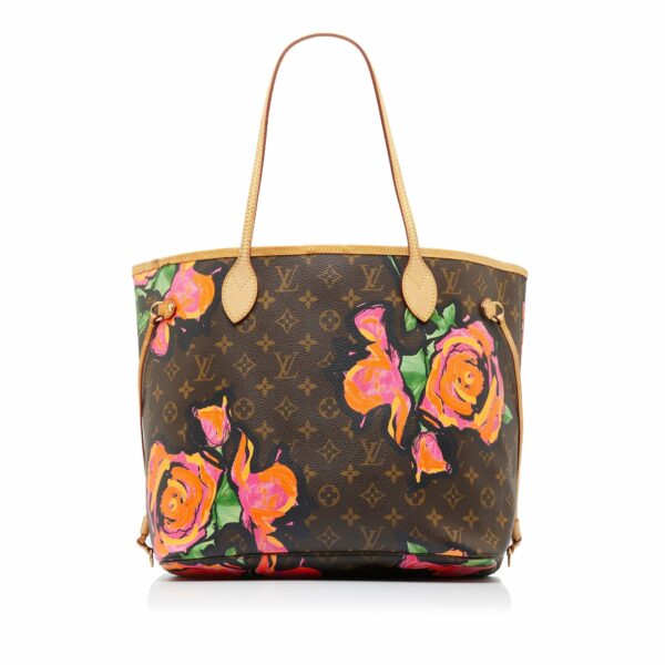 Brown LV Monogram Roses Neverfull MM Tote Bag - Image 10