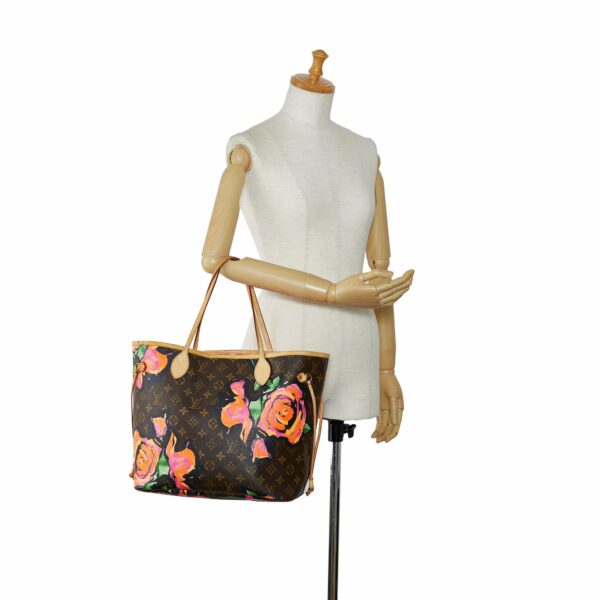 Brown LV Monogram Roses Neverfull MM Tote Bag - Image 9