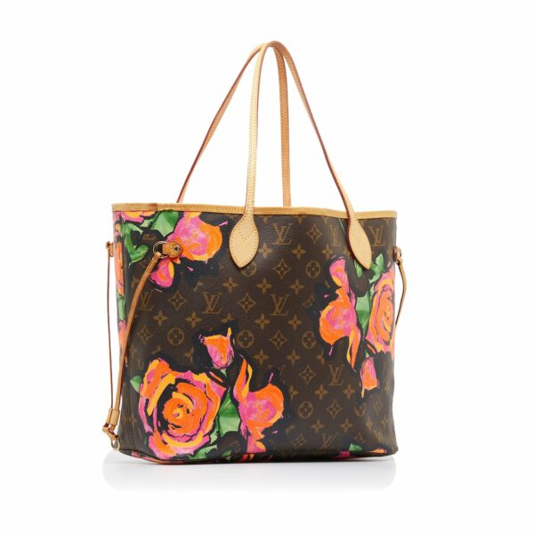 Brown LV Monogram Roses Neverfull MM Tote Bag