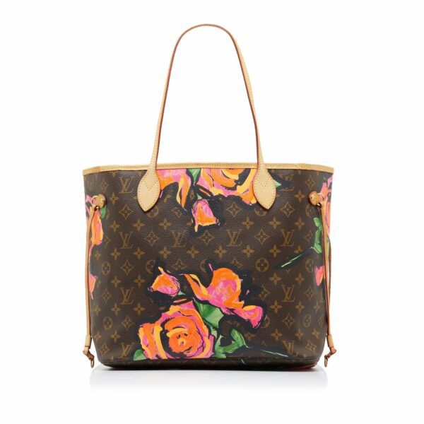 Brown LV Monogram Roses Neverfull MM Tote Bag - Image 2