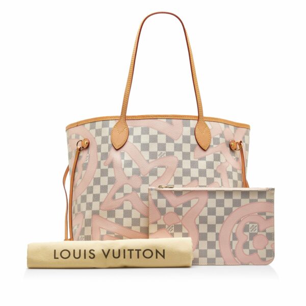 White LV Damier Azur Tahitienne Neverfull MM Tote Bag - Image 10