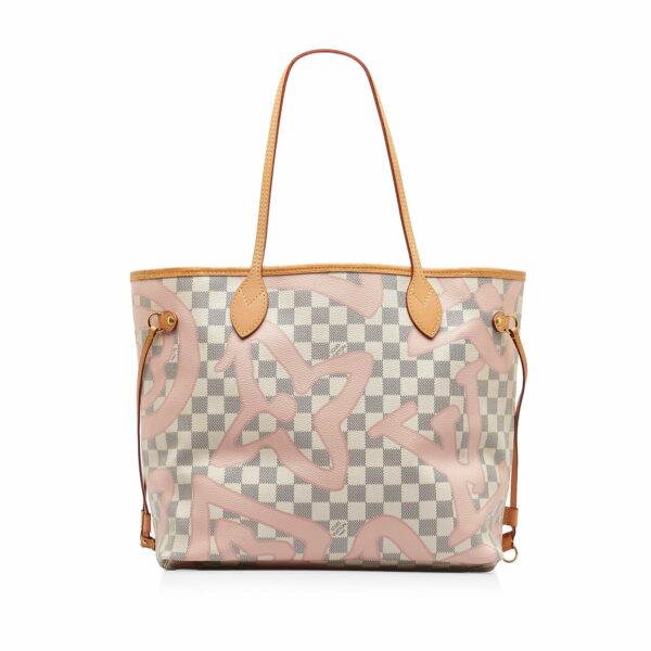 White LV Damier Azur Tahitienne Neverfull MM Tote Bag - Image 2